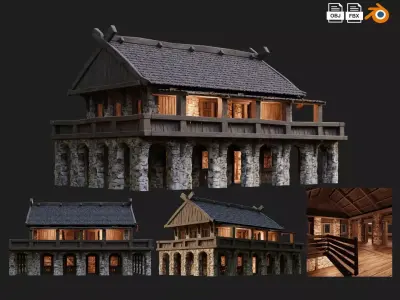 Old Medieval Building House 4K Textures GameReady 42 Low-poly 3D model