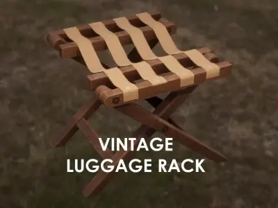 Vintage Wooden Luggage Suitcase Rack - 4K PBR Low-poly 3D model