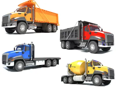 Flatbed Tipper Dump Concrete Trucks 3D Model Pack