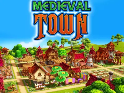 Modular Medieval Town Low-poly 3D model