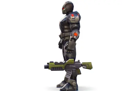 Cartoon Sci-Fi Cyborg Drone Trooper Soldier Low-poly 3D model 3