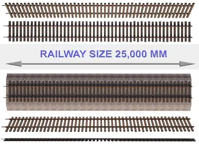 Old railway on wooden sleepers 3D model