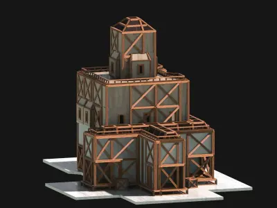 Medieval Low Poly Building Castle Wooden Village Stone House 18 Low-poly 3D model