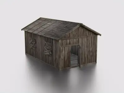 Old Wooden Medieval Building House 2 Low-poly 3D model