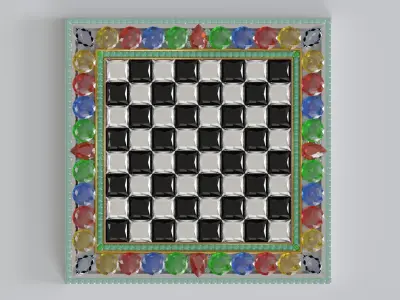 Antique Gold Chess Board Games with Gems 3D model