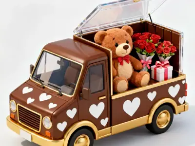 Valentine Delivery Truck 3D Model Low-poly 3D model