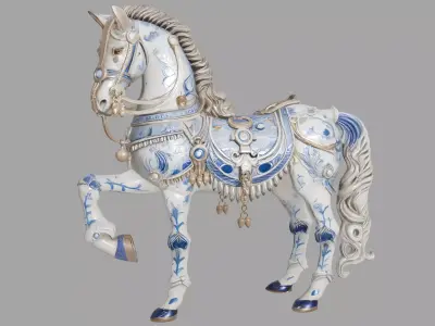 Blue Gold Ceramic Horse 3D model