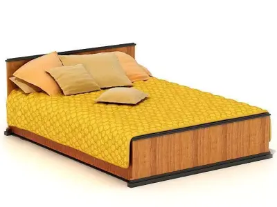 Retro Wooden Bed 3D model