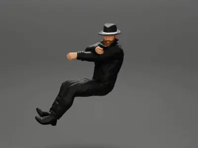 Gangster in hat driving a car and holding gun 3D print model