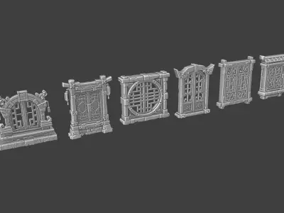 Free Stylized Chinese Windows Set Free 3D model
