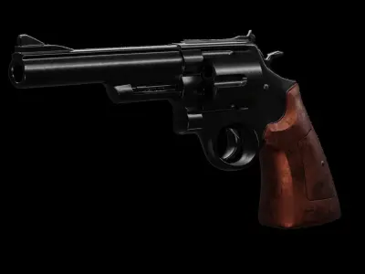 Old Classic Revolver Gun Silver and Black With Bullets 3D model