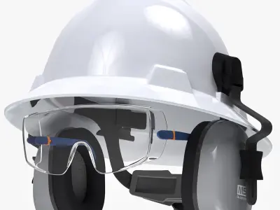 Safety Helmet with Earmuffs and Goggles 3D model
