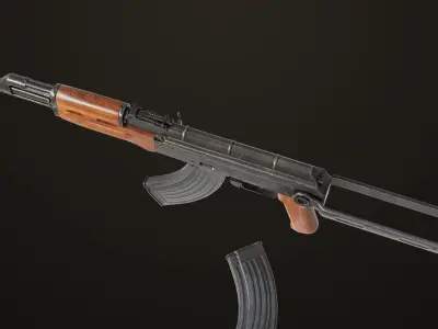 Light Machine Gun 10 Wood All PBR Unity UE Textures Low-poly 3D model