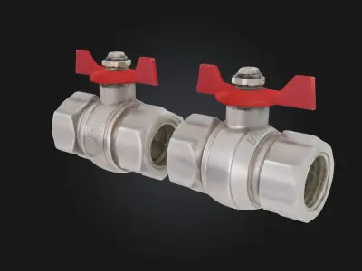 Ball Valves with Red Handles Industrial Pipe Control 3D model