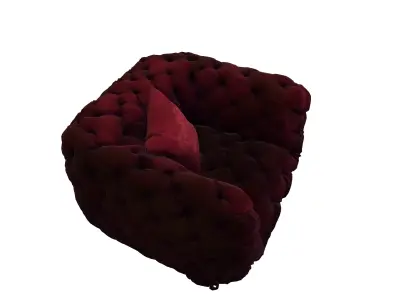 Vintage Tufted Velvet Armchair with Decorative Cushion 3D model