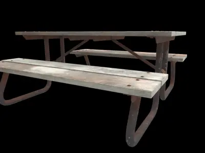 wooden picnic table 01 3D model