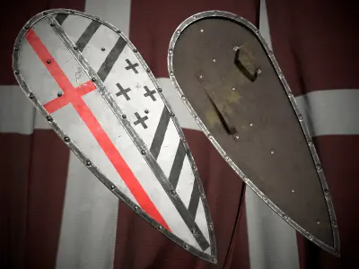 Medieval logn templar battle spear and Knight big shield pack Low-poly 3D model