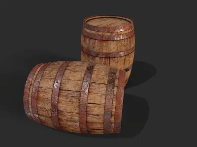 wooden barrel Low-poly 3D model 15