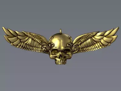 Ornamental Skull with Wings Pendant 3D print model
