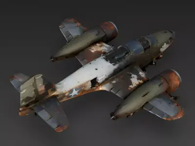 Realistic Wrecked Twin-Engine Military Jet 3D Model Low-poly 3D model