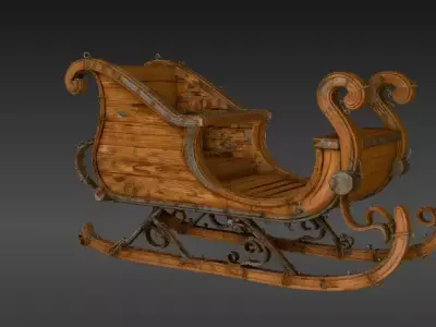 Wooden Christmas Sleigh 3D Model  Low-poly 3D model