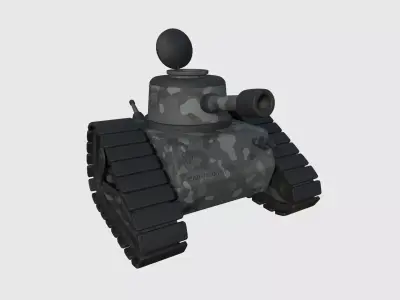 War Tank Cartoon A10 Black Camouflage - Military Vehicle Low-poly 3D model