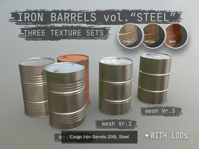 Cargo Iron Barrels 200L 3D Model Pack