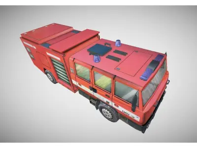 low poly fire truck Low-poly 3D model