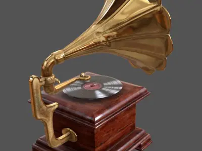 Gramophone Music Box Record Player Low-poly 3D model