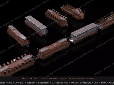 Military Armored Train - Transport Pack Low-poly 3D model