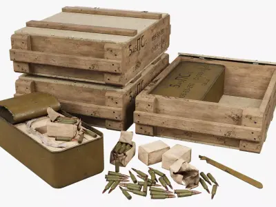 Military Ammunition Crate and Zinc Set Low-poly 3D model