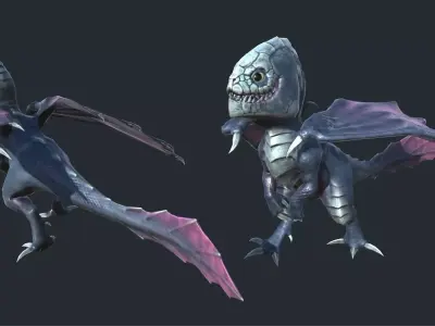Dragon creature with wings Low-poly 3D model