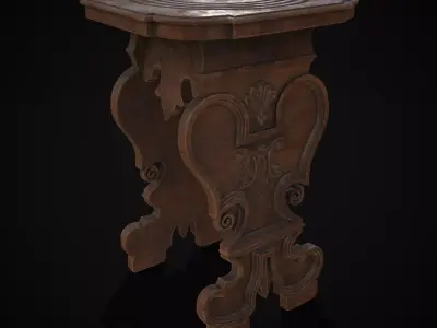 Exquisite Mahogany Carved Wood Stool Low-poly 3D model