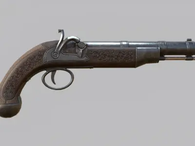 Flintlock Pirate Pistol Low-poly 3D model