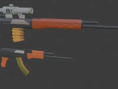 ak47 and svd low poly model Low-poly 3D model