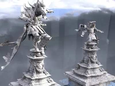 Werewolf Statue jumping with Stand 3D model