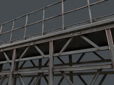 Modular Industrial Walkway Platform with Guardrails Low-poly 3D model