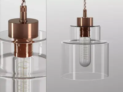 Empire two glass pendant lights hanging from metal rod 3D model