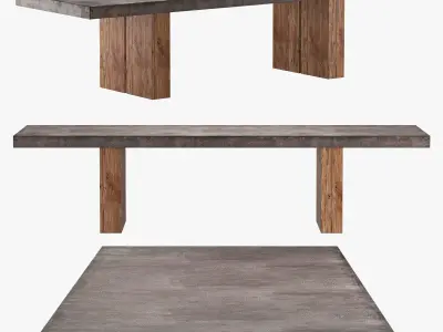 SOLANO CONCRETE TEAK RECTANGULAR DINING TABLE 3D model