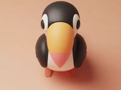 Cute Toucan 3D Model Toy LowPoly Colorful Beak Chibi Design Low-poly 3D model