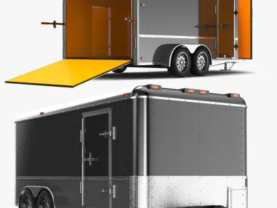Detailed Cargo Trailer Open And Close 3D model