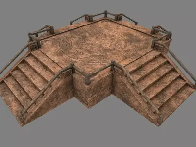 Stairs set of with metal railings Low-poly 3D model