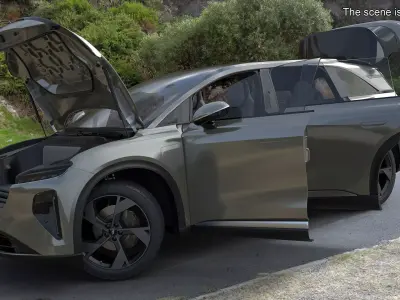 Lucid Gravity Olive Colored Electric SUV with Lights Off Rigged 3D model