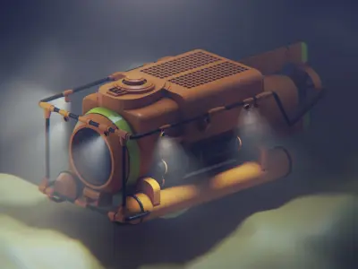 Low-poly Submarine 3D model orange Low-poly 3D model