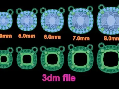 Dainty Cushion Halo Diamond Pendant Mix Size 3D print model