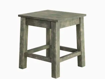 Old Wooden Tabouret 02 Low-poly 3D model