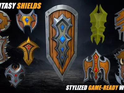 Stylized Fantasy Weapons - Shields Low-poly 3D model