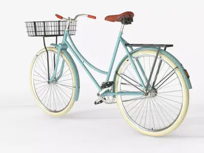 Retro Step Through City Bicycle with Basket 3D model