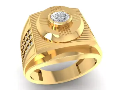 Bold Industrial Men Ring with Center Stone and Side Accents 2846 3D print model