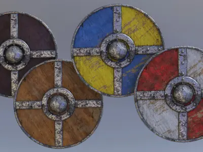 Shields sword in sky Low-poly 3D model
